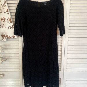 Banana Republic Black Sheath Dress Bateau Neckline Cuffed Sleeves
